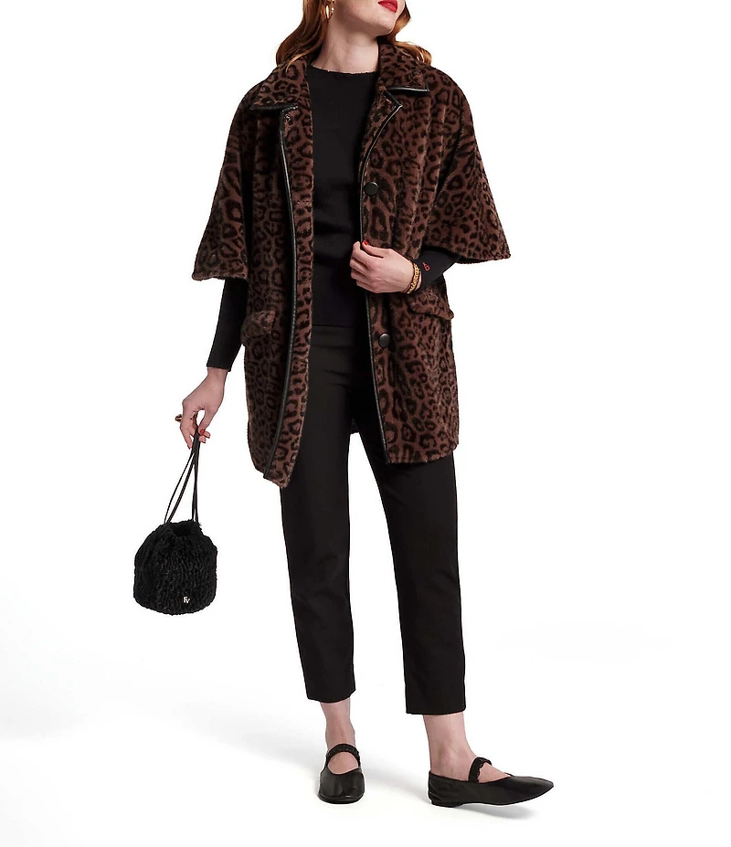 FRANCES VALENTINE Nico Jaquar Faux Fur Point Collar Elbow Sleeve Poncho