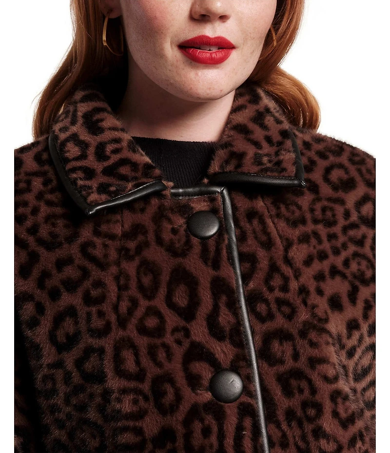 FRANCES VALENTINE Nico Jaquar Faux Fur Point Collar Elbow Sleeve Poncho