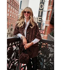 FRANCES VALENTINE Nico Jaquar Faux Fur Point Collar Elbow Sleeve Poncho