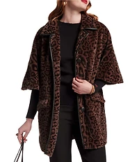FRANCES VALENTINE Nico Jaquar Faux Fur Point Collar Elbow Sleeve Poncho