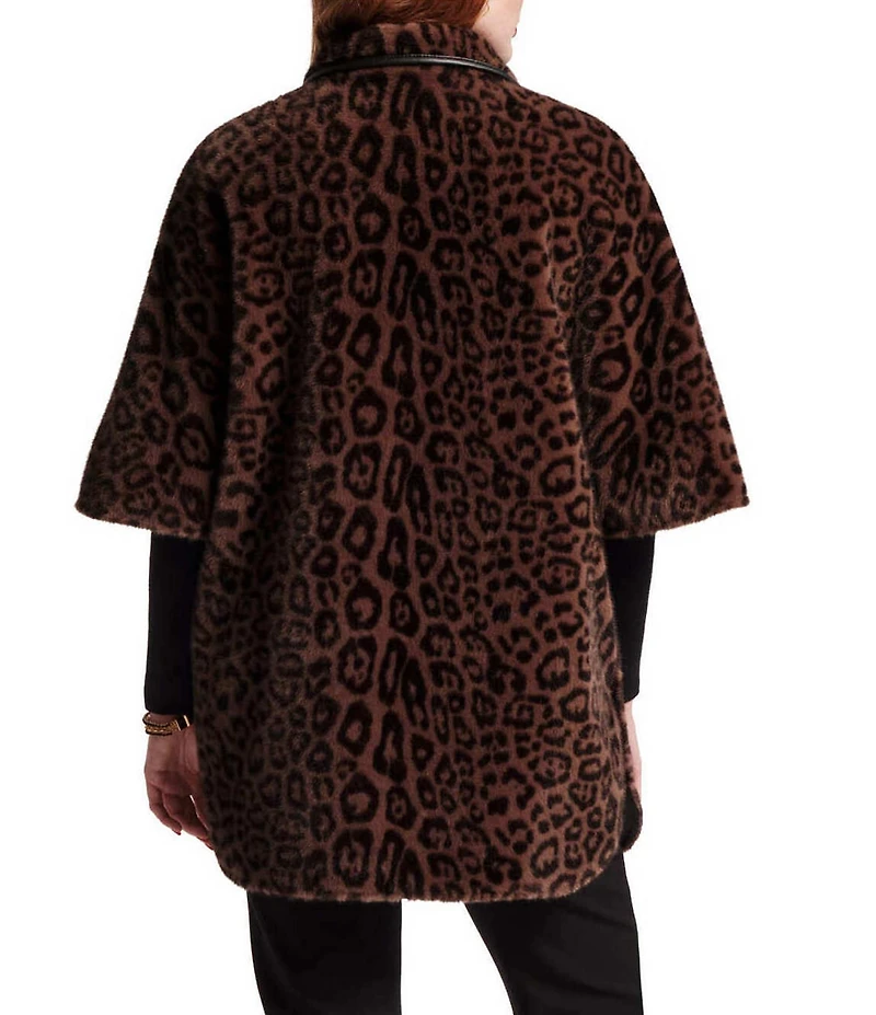 FRANCES VALENTINE Nico Jaquar Faux Fur Point Collar Elbow Sleeve Poncho