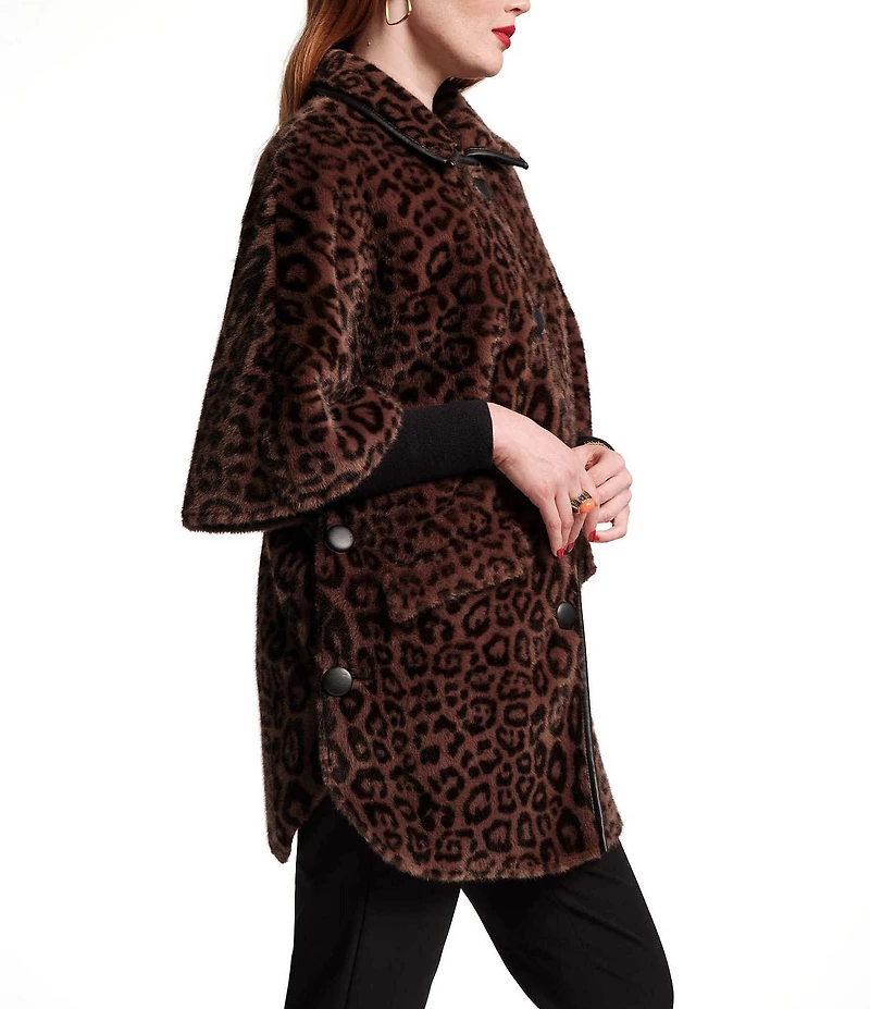 FRANCES VALENTINE Nico Jaquar Faux Fur Point Collar Elbow Sleeve Poncho