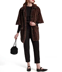 FRANCES VALENTINE Nico Jaquar Faux Fur Point Collar Elbow Sleeve Poncho
