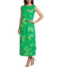 FRANCES VALENTINE Origami Organza Flower Scoop Neck Sleeveless Maxi Dress