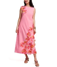 FRANCES VALENTINE Origami Organza Flower Scoop Neck Sleeveless Maxi Dress