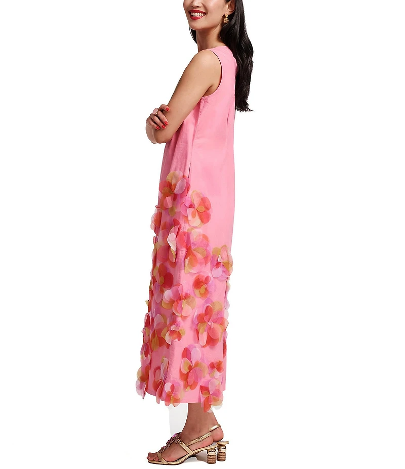 FRANCES VALENTINE Origami Organza Flower Scoop Neck Sleeveless Maxi Dress
