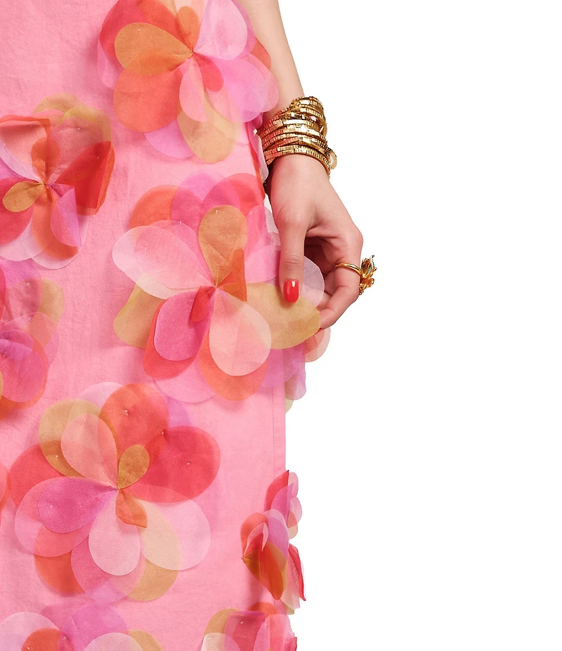 FRANCES VALENTINE Origami Organza Flower Scoop Neck Sleeveless Maxi Dress