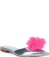 FRANCES VALENTINE Pauline Snake Embossed Leather Pom Pom Flats