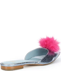 FRANCES VALENTINE Pauline Snake Embossed Leather Pom Pom Flats