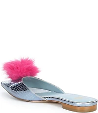 FRANCES VALENTINE Pauline Snake Embossed Leather Pom Pom Flats