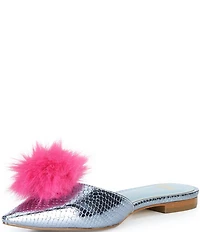 FRANCES VALENTINE Pauline Snake Embossed Leather Pom Pom Flats