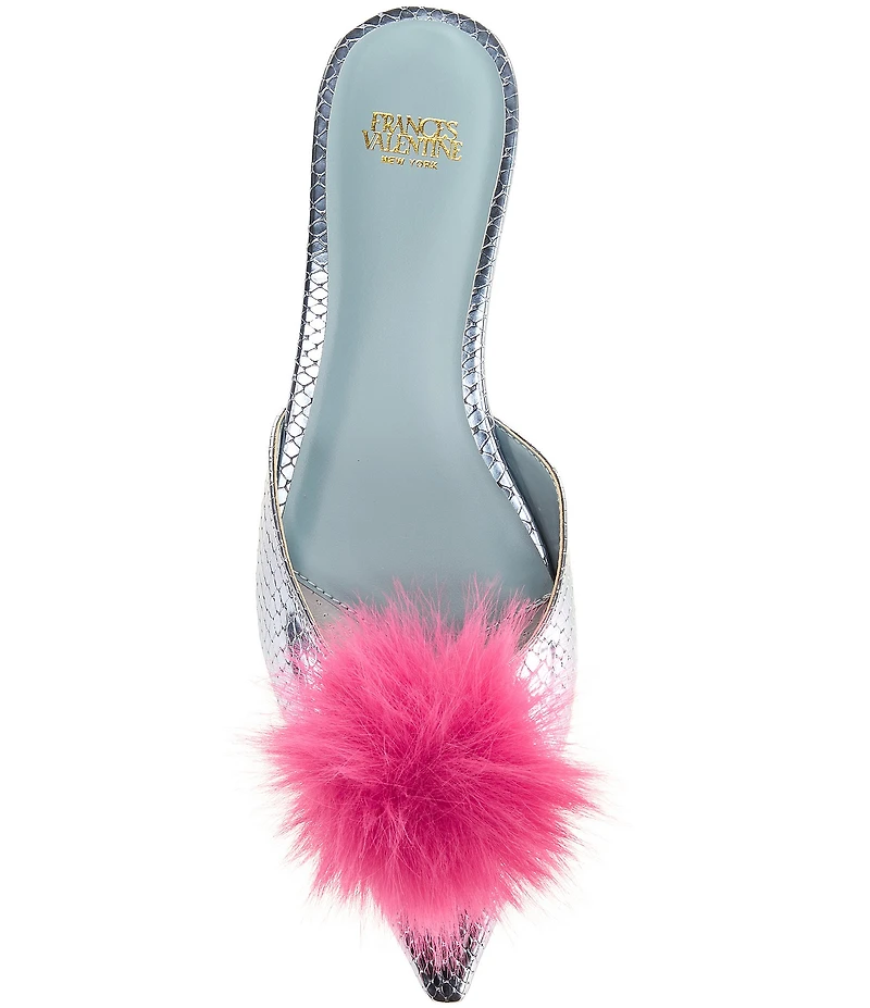 FRANCES VALENTINE Pauline Snake Embossed Leather Pom Pom Flats