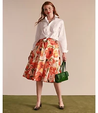 FRANCES VALENTINE Perfect Woven Point Collar Long Sleeve Embroidered Button Down Shirt