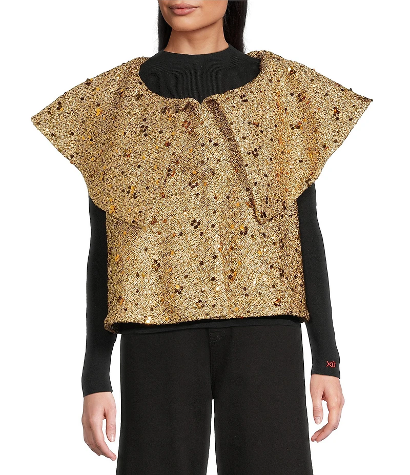 FRANCES VALENTINE Peyton Sequin Boat Neck Short Sleeve Swing Jacket