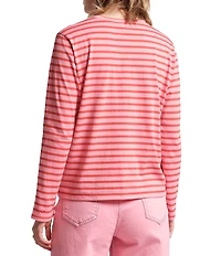 FRANCES VALENTINE Tonal Pima Cotton Crew Neck Long Sleeve Stripe Print Tee Shirt