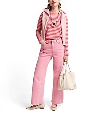 FRANCES VALENTINE Tonal Pima Cotton Crew Neck Long Sleeve Stripe Print Tee Shirt