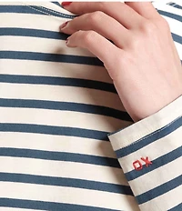 FRANCES VALENTINE Pima Cotton Crew Neck Long Sleeve Stripe Print Tee Shirt