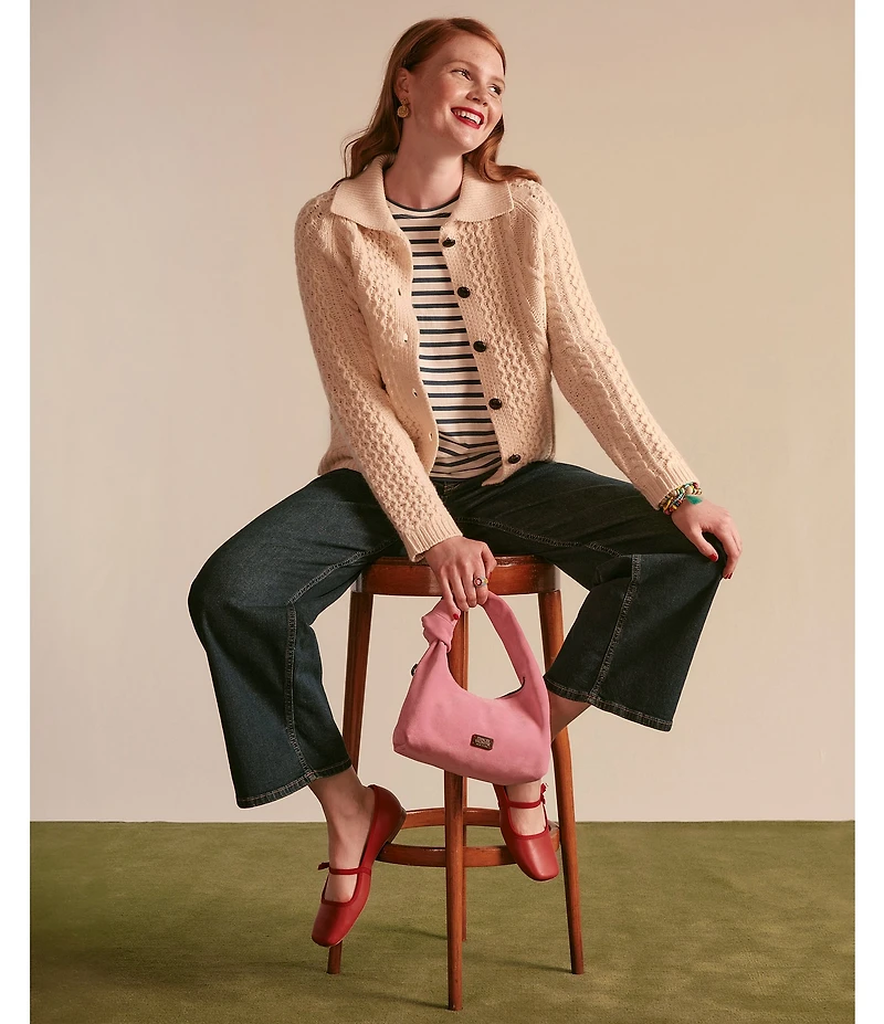 FRANCES VALENTINE Pima Cotton Crew Neck Long Sleeve Stripe Print Tee Shirt