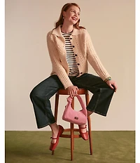FRANCES VALENTINE Pima Cotton Crew Neck Long Sleeve Stripe Print Tee Shirt