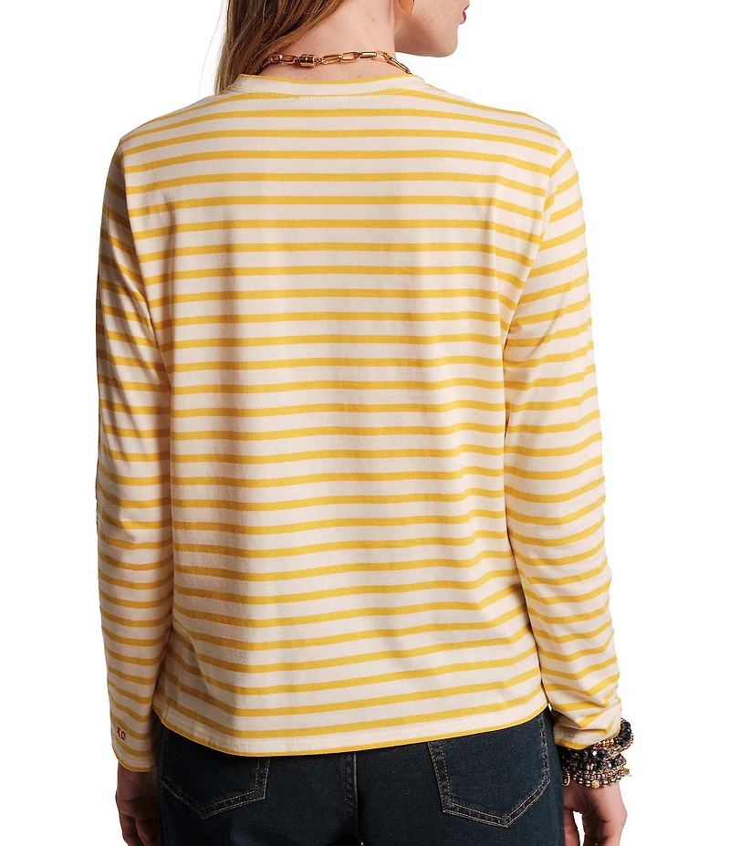 FRANCES VALENTINE Tonal Pima Cotton Crew Neck Long Sleeve Stripe Print Tee Shirt