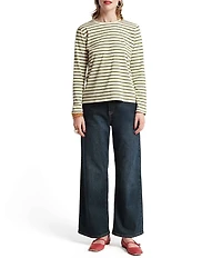 FRANCES VALENTINE Pima Cotton Crew Neck Long Sleeve Stripe Print Tee Shirt