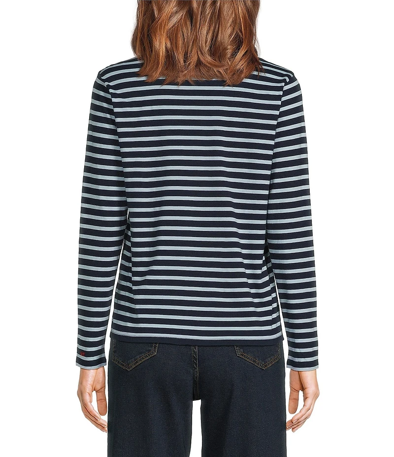 FRANCES VALENTINE Tonal Pima Cotton Crew Neck Long Sleeve Stripe Print Tee Shirt