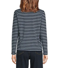 FRANCES VALENTINE Tonal Pima Cotton Crew Neck Long Sleeve Stripe Print Tee Shirt