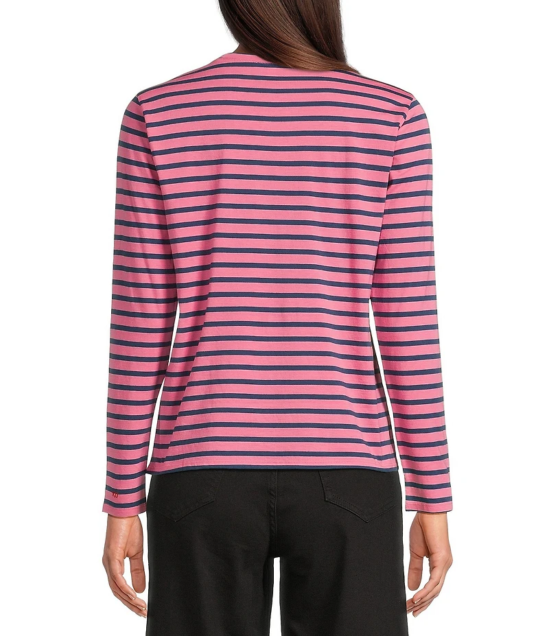 FRANCES VALENTINE Tonal Pima Cotton Crew Neck Long Sleeve Stripe Print Tee Shirt