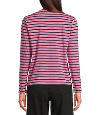 FRANCES VALENTINE Tonal Pima Cotton Crew Neck Long Sleeve Stripe Print Tee Shirt