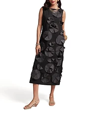 FRANCES VALENTINE Poplin Origami Flower Boatneck Sleeveless Midi Dress