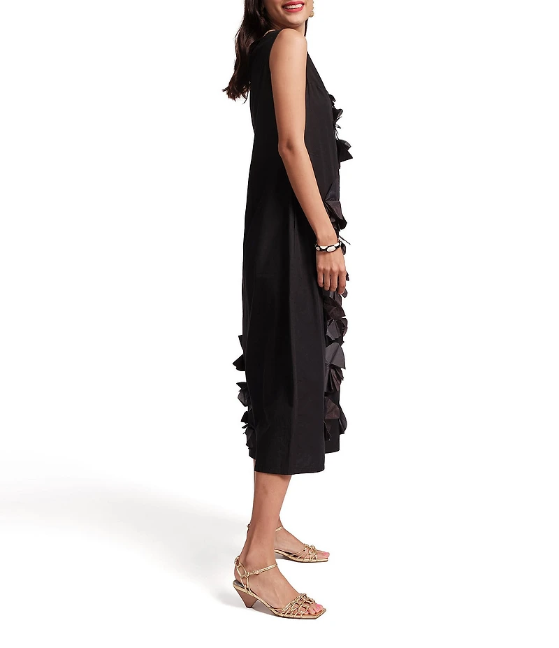 FRANCES VALENTINE Poplin Origami Flower Boatneck Sleeveless Midi Dress