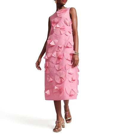 FRANCES VALENTINE Poplin Origami Flower Boatneck Sleeveless Midi Dress