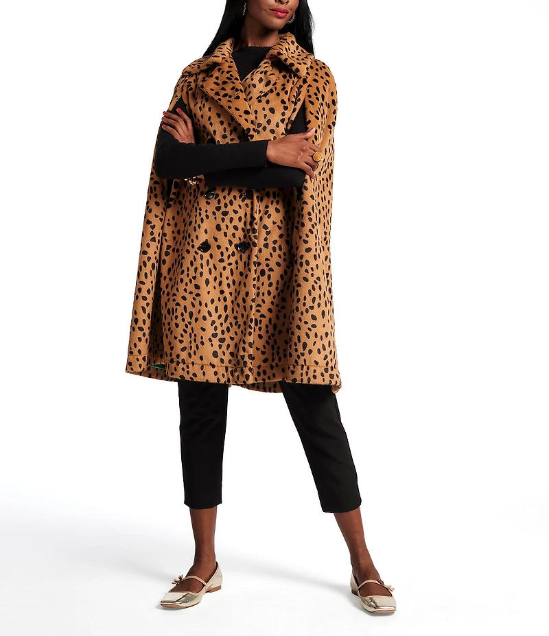 FRANCES VALENTINE Preston Faux Fur Cheetah Print Point Collar Cape