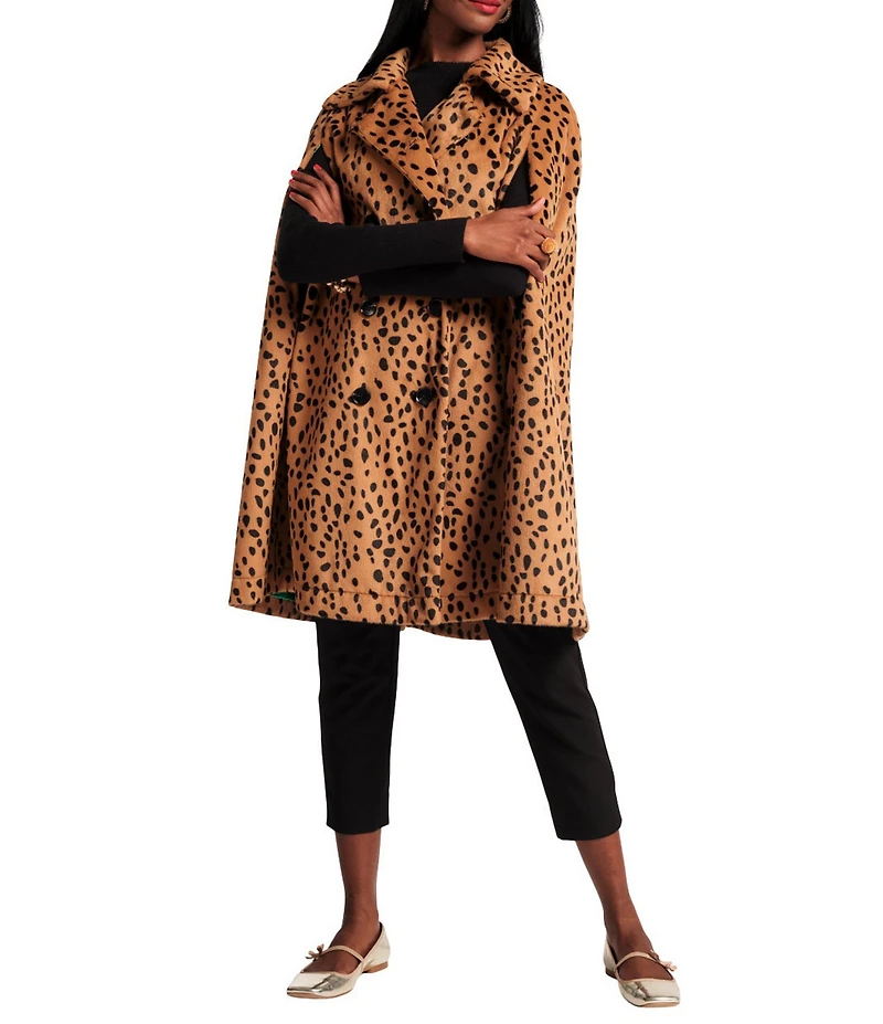 FRANCES VALENTINE Preston Faux Fur Cheetah Print Point Collar Cape