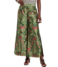 FRANCES VALENTINE Printed Taffeta Flat Front Wide Leg Pants