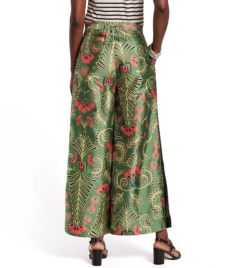 FRANCES VALENTINE Printed Taffeta Flat Front Wide Leg Pants