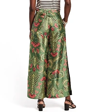 FRANCES VALENTINE Printed Taffeta Flat Front Wide Leg Pants