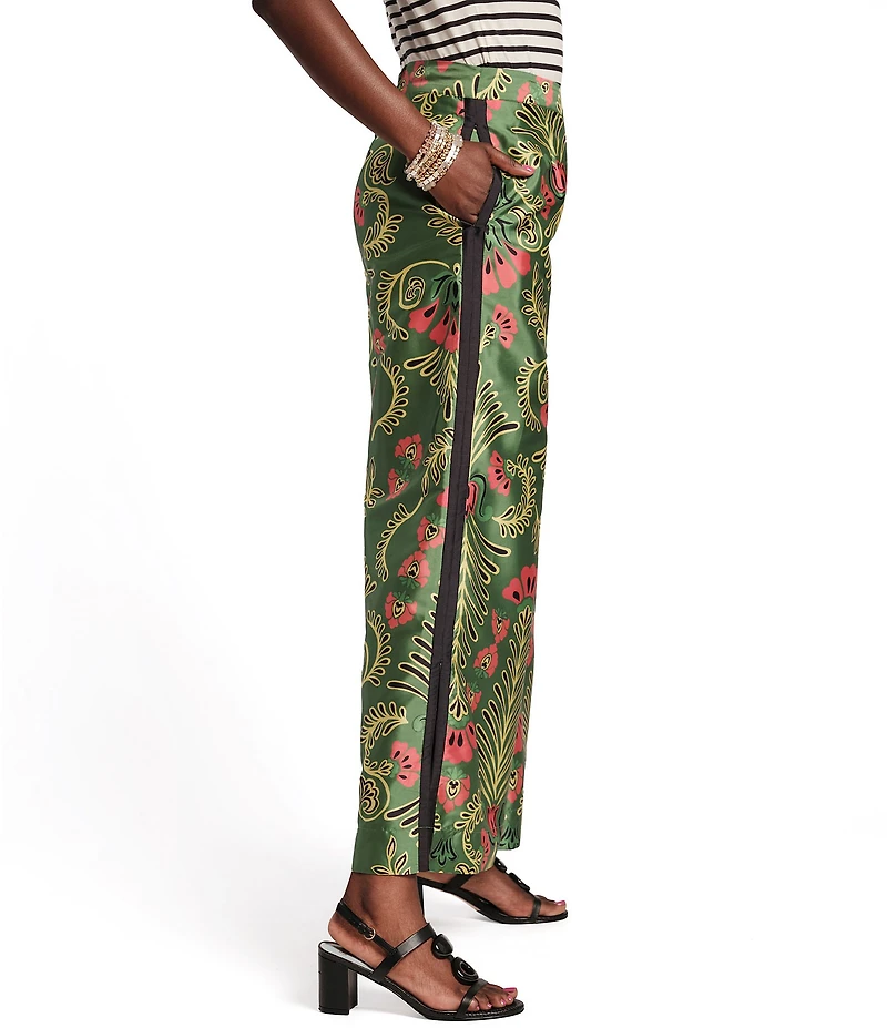 FRANCES VALENTINE Printed Taffeta Flat Front Wide Leg Pants