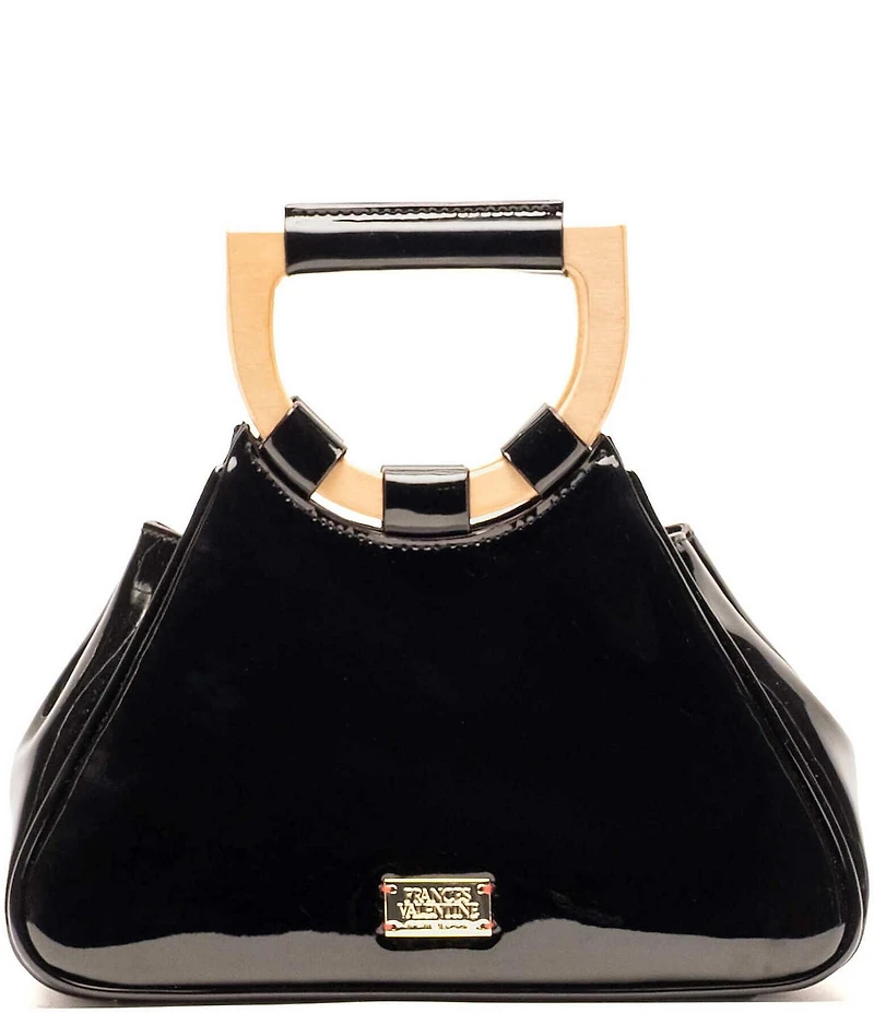 FRANCES VALENTINE Raye Patent Leather Wooden Handle Clutch