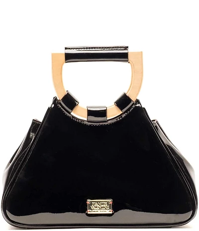 FRANCES VALENTINE Raye Patent Leather Wooden Handle Clutch