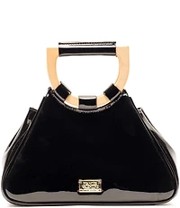 FRANCES VALENTINE Raye Patent Leather Wooden Handle Clutch