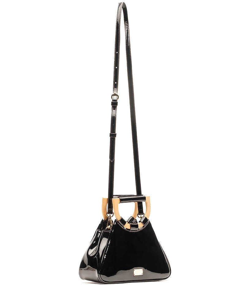 FRANCES VALENTINE Raye Patent Leather Wooden Handle Clutch