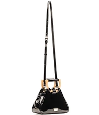 FRANCES VALENTINE Raye Patent Leather Wooden Handle Clutch