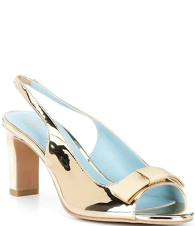 FRANCES VALENTINE Reese Mirrored Leather Slingback Bow Dress Sandals