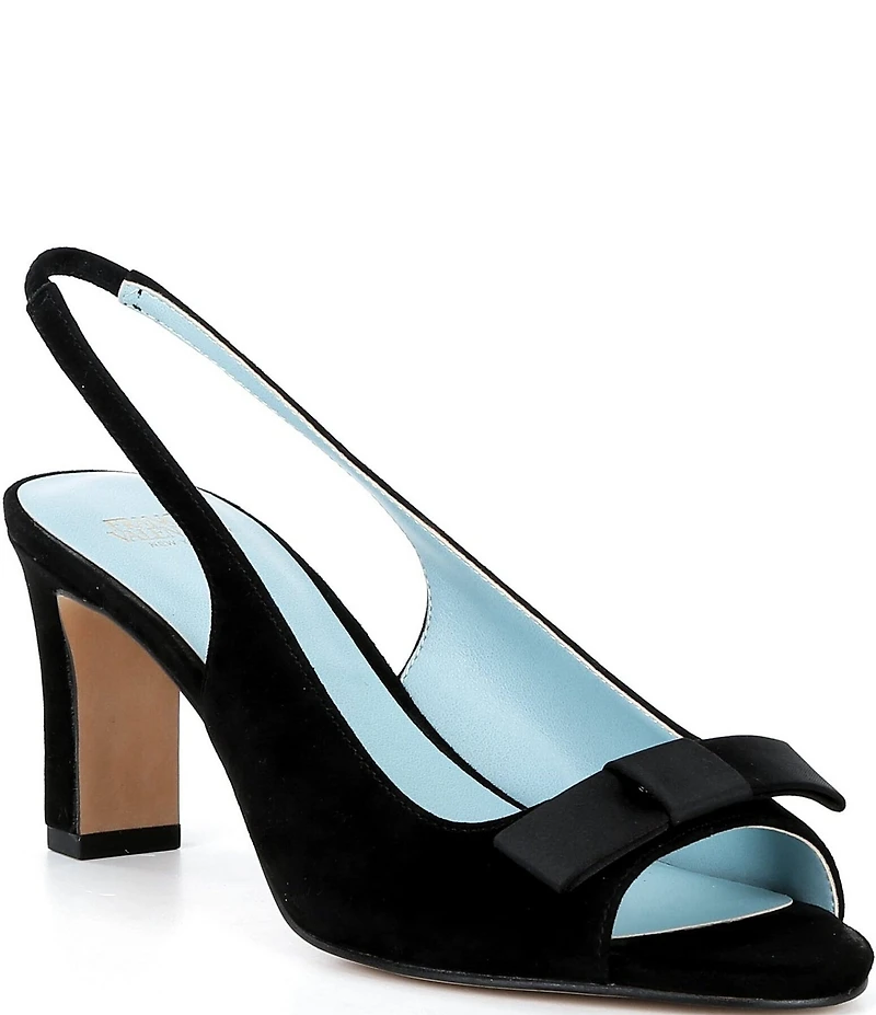 FRANCES VALENTINE Reese Suede Bow Slingback Peep Toe Pumps