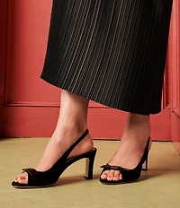 FRANCES VALENTINE Reese Suede Bow Slingback Peep Toe Pumps