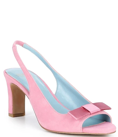 FRANCES VALENTINE Reese Suede Bow Slingback Peep Toe Dress Sandals