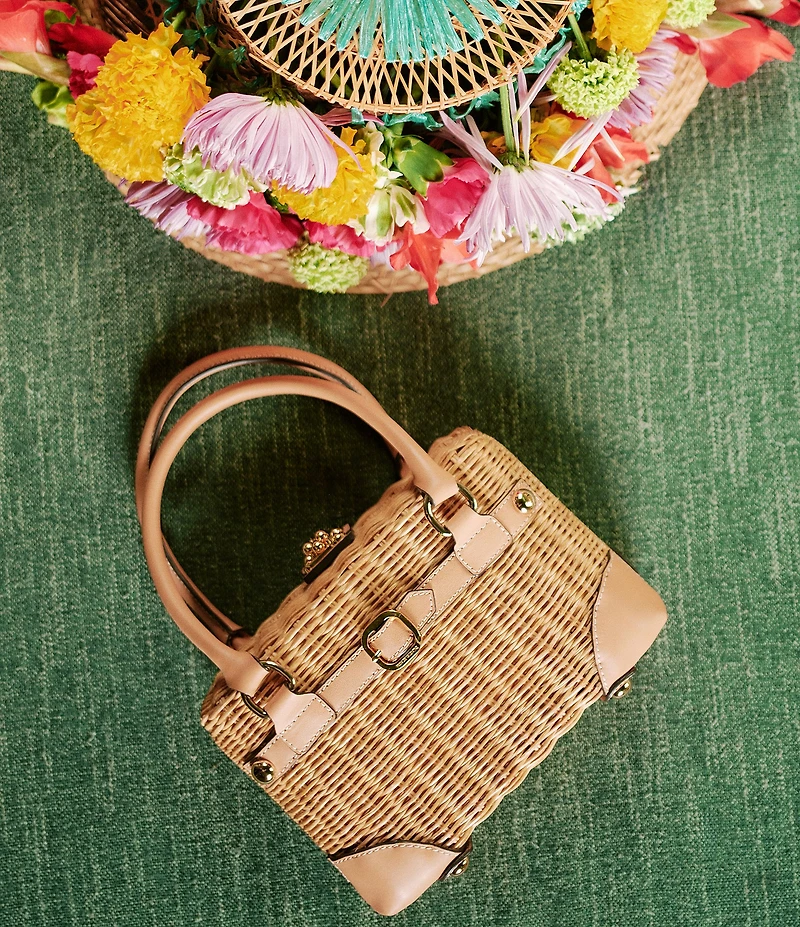 FRANCES VALENTINE Resort Lady Wicker Basket Satchel Bag
