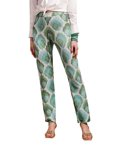 FRANCES VALENTINE Robbie Graphic Leaf Flat Front High Rise Pull On Coordinating Pants