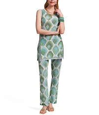 FRANCES VALENTINE Robbie Graphic Leaf Print Scoop Neck Sleeveless Coordinating Top